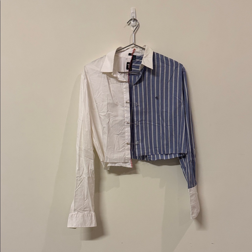 Two-Tone Striped Button-Up Shirt